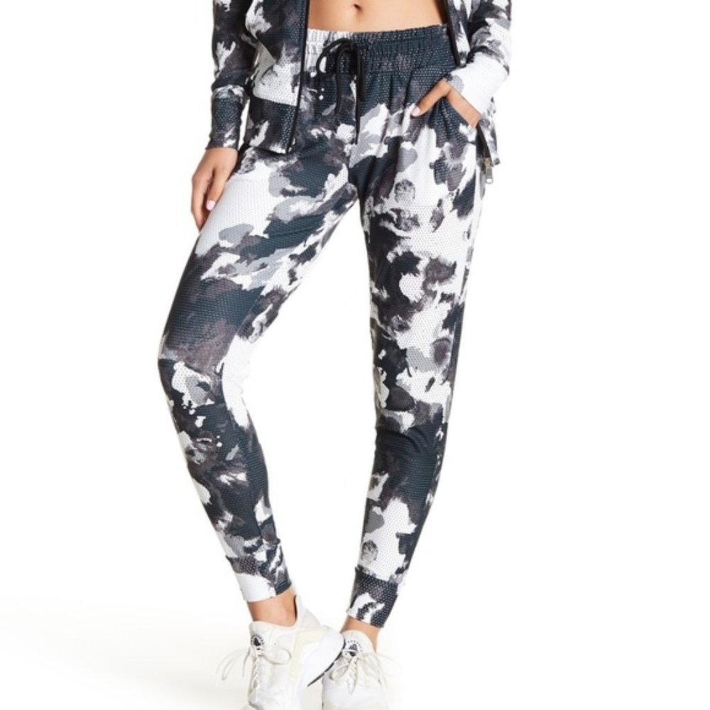 Bebe Black and White Pinhole Mesh Joggers NWT sz XL